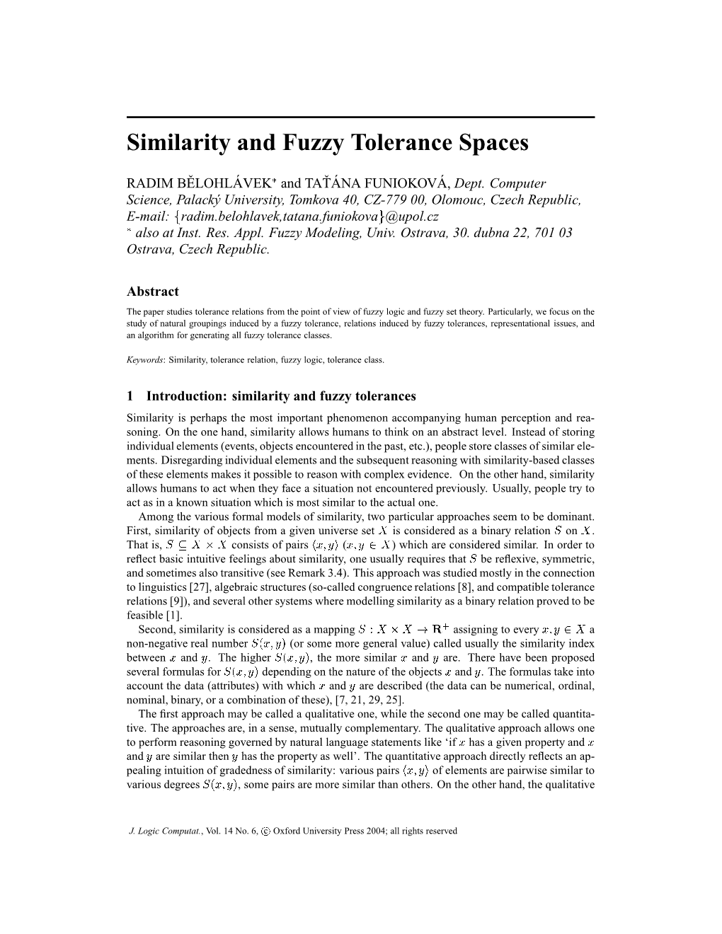 Similarity and Fuzzy Tolerance Spaces