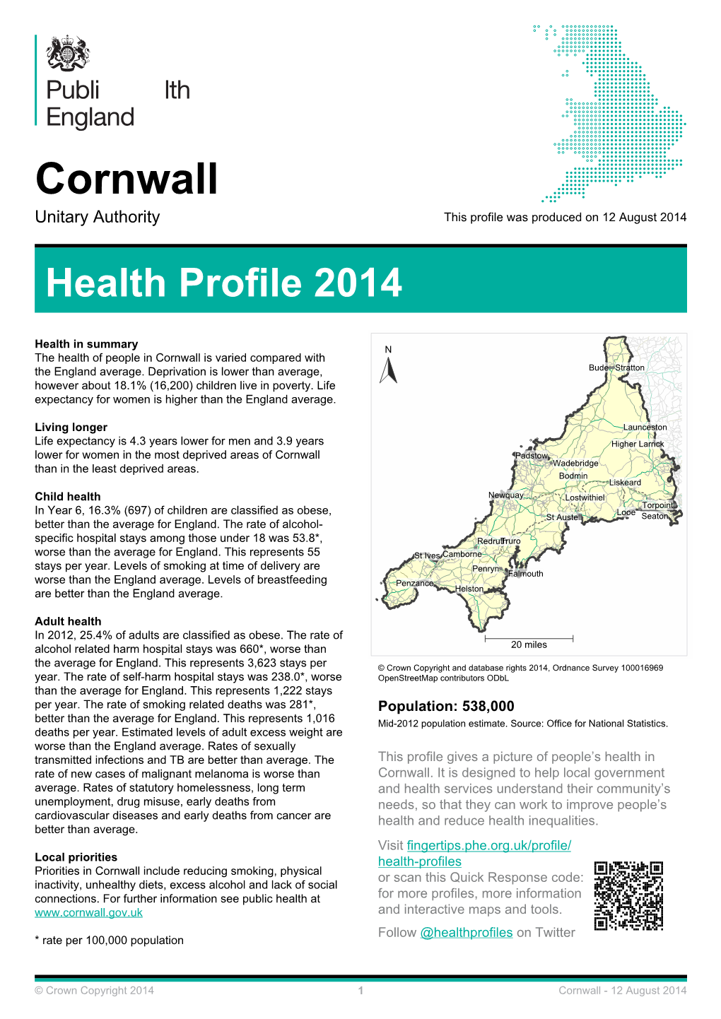 Cornwall Health Profile 2014