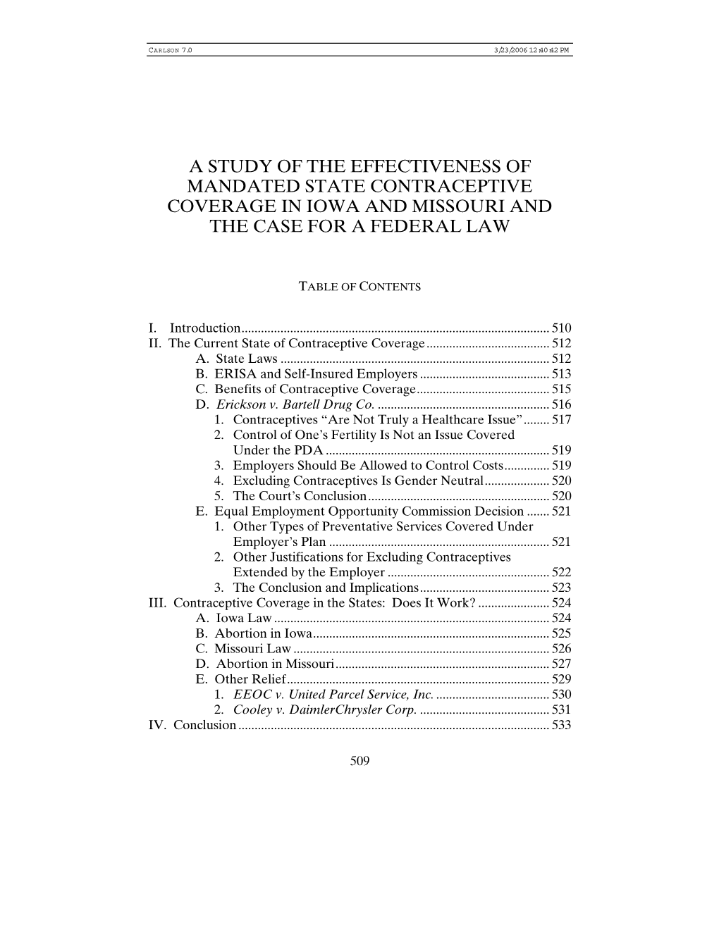 A Study of the Effectiveness of Mandated State Contraceptive Coverage in Iowa and Missouri and the Case for a Federal Law