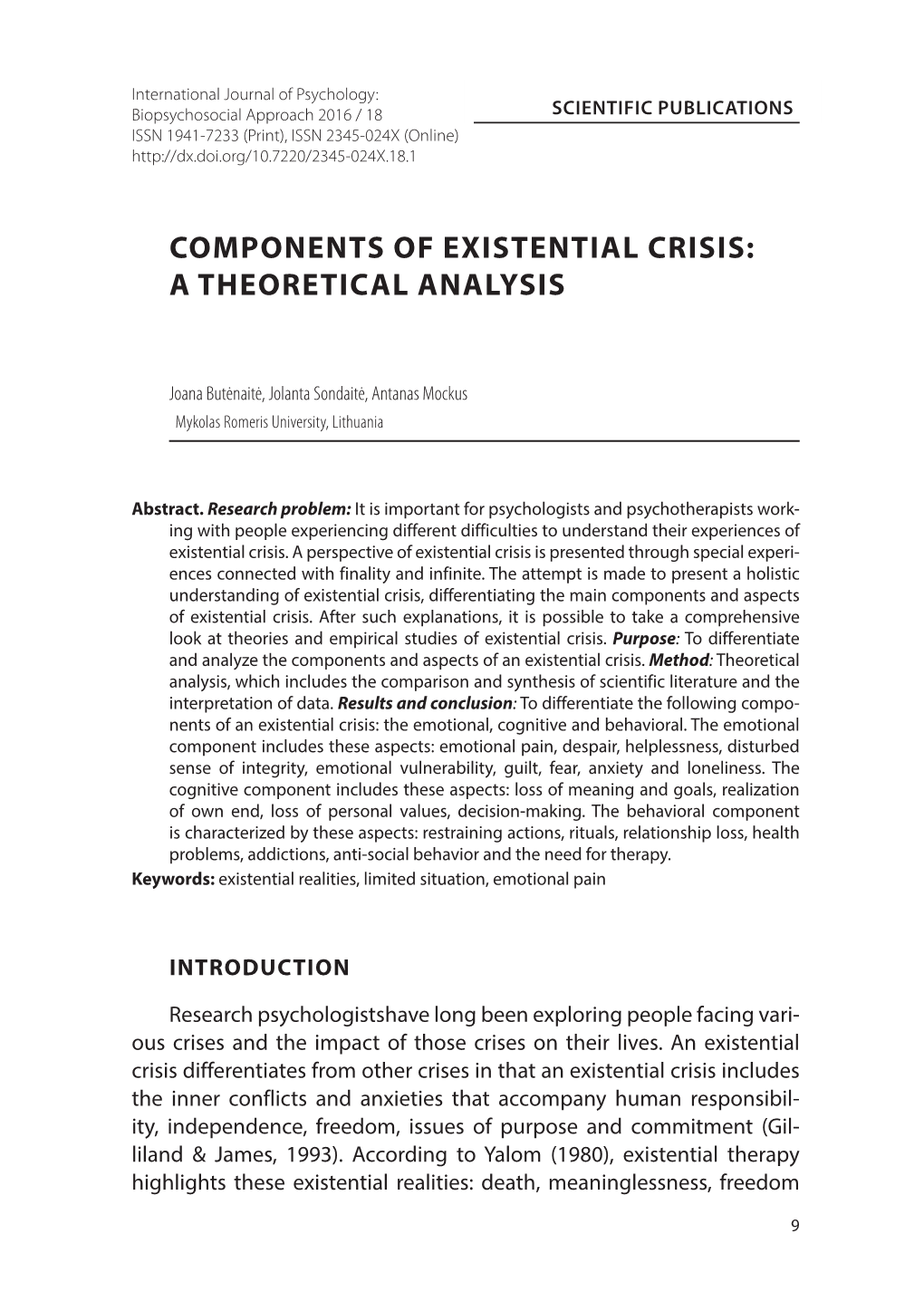 Components of Existential Crisis: a Theoretical Analysis