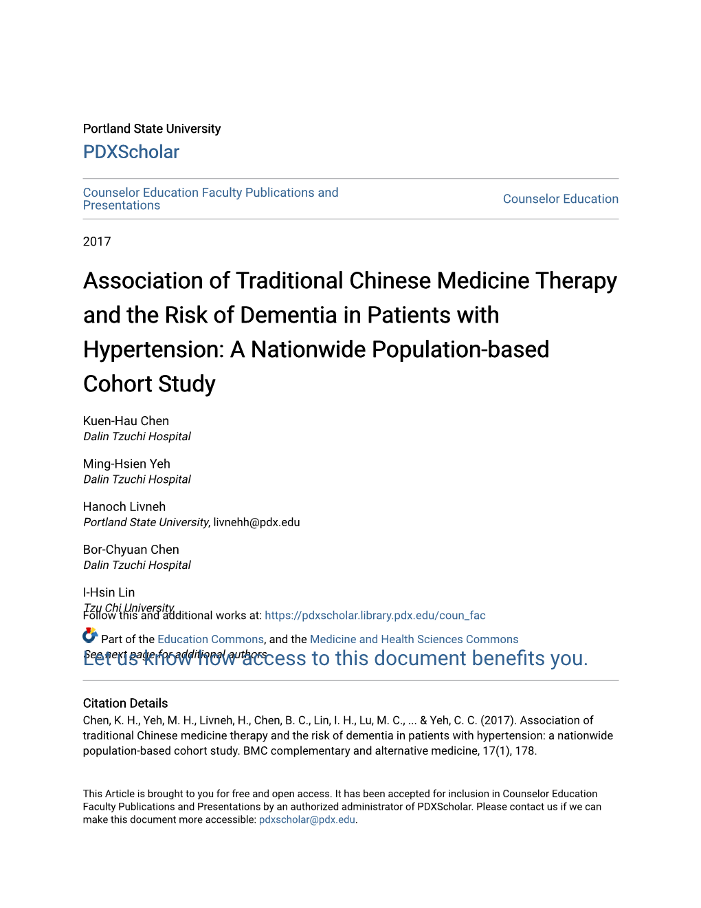 Association of Traditional Chinese Medicine Therapy and the Risk of Dementia in Patients with Hypertension: a Nationwide Population-Based Cohort Study