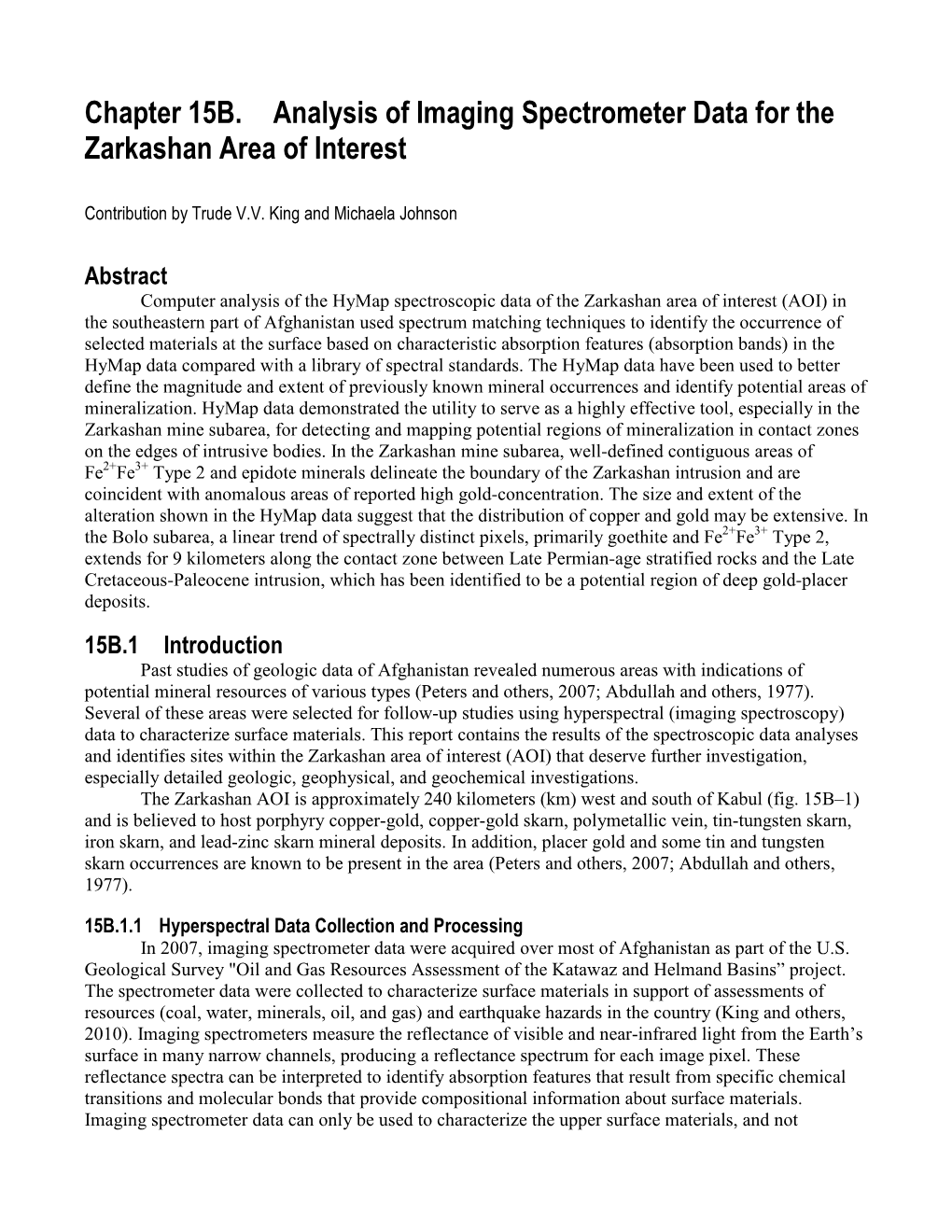 Analysis of Imaging Spectrometer Data for the Zarkashan Area of Interest