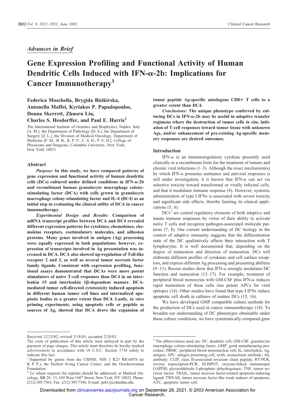 Gene Expression Profiling and Functional Activity of Human Dendritic Cells Induced with IFN-␣-2B: Implications for Cancer Immunotherapy1