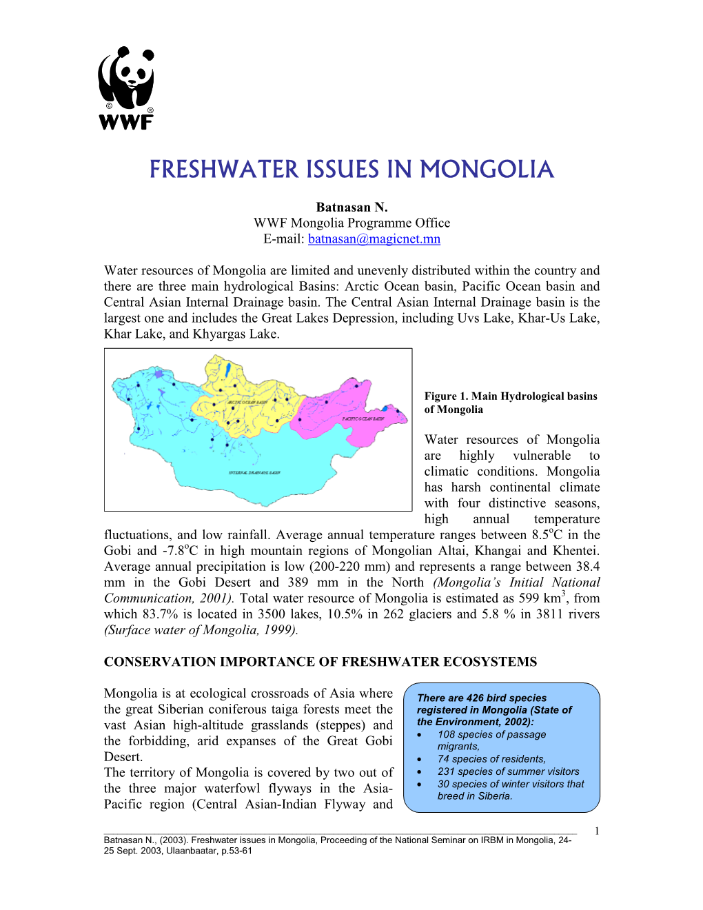 Freshwater Issues in Mongolia