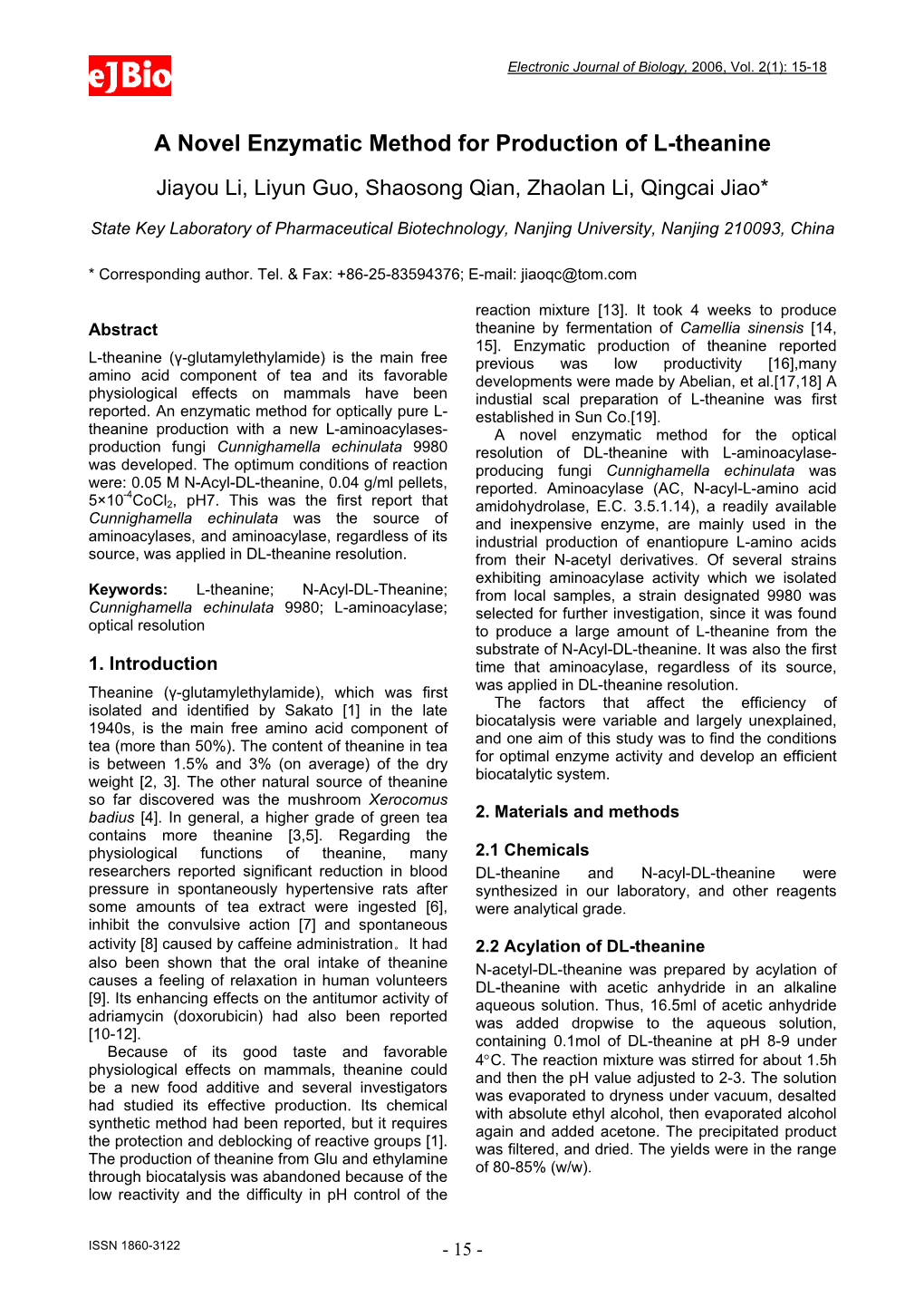 Ejbio: Electronic Journal of Biology