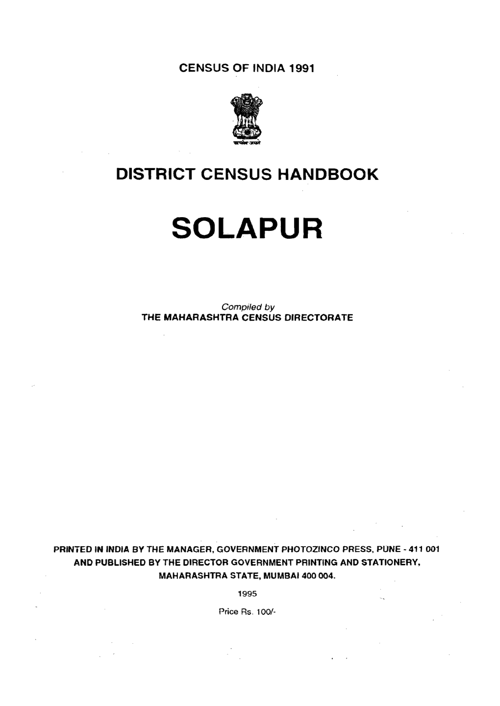 District Census Handbook, Solapur, Part XII-A & B, Series-14