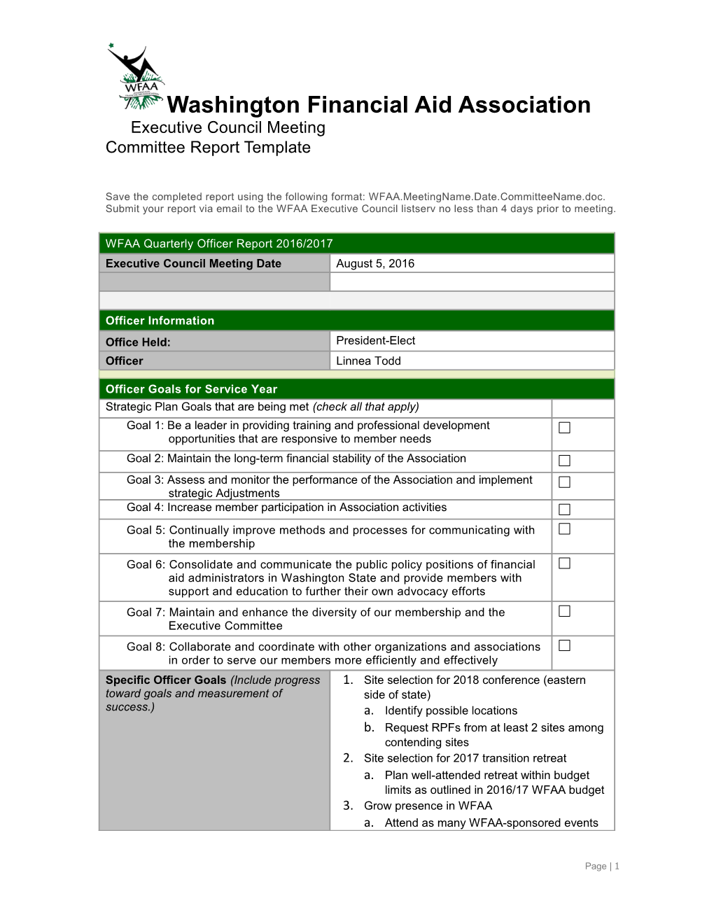 Save the Completed Report Using Committee Title and Date (Example: WASFAA JRSMLI Feb 10 s5