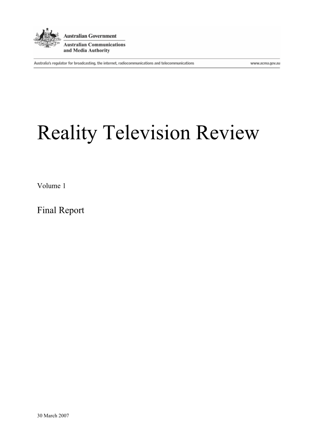 Reality Television Report
