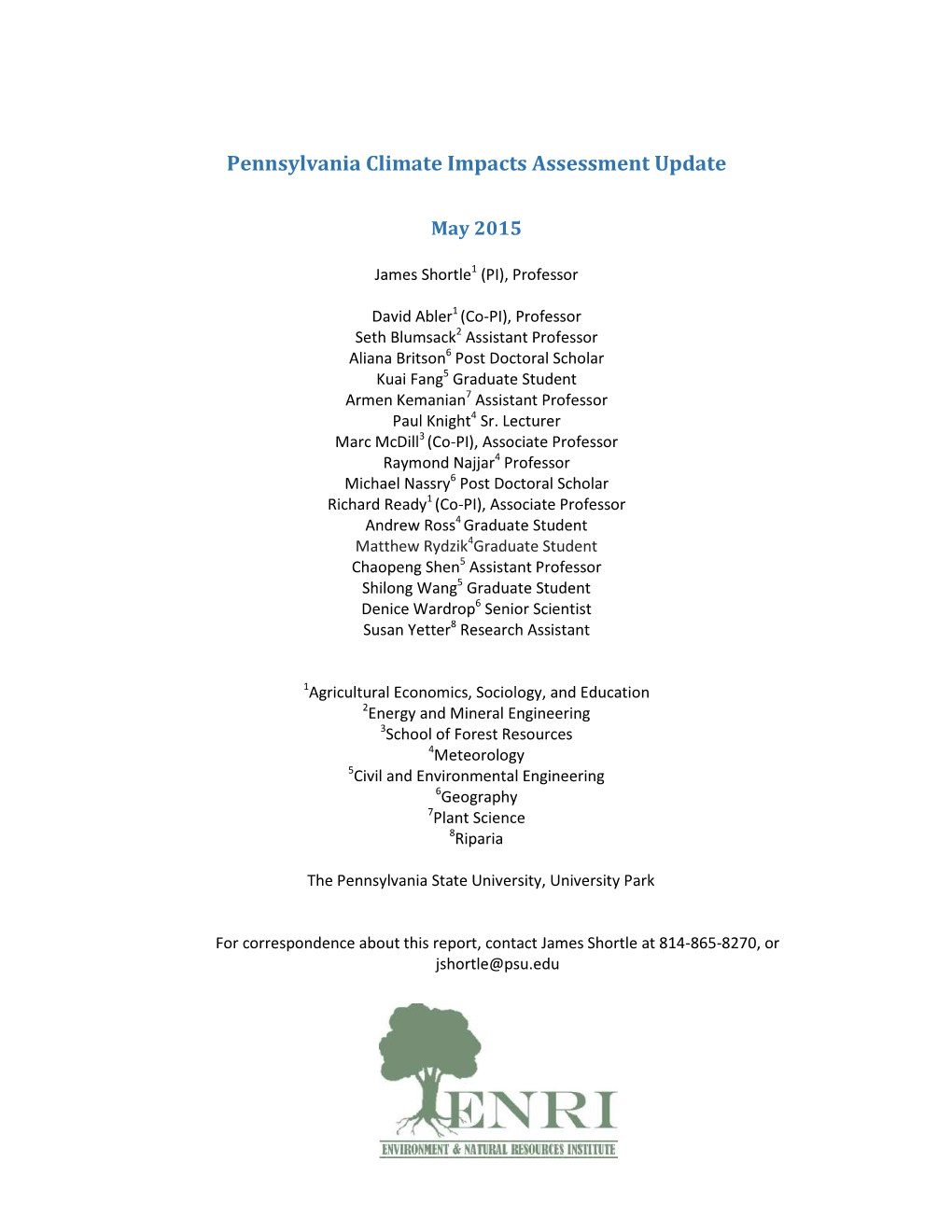 Pennsylvania Climate Impacts Assessment Update