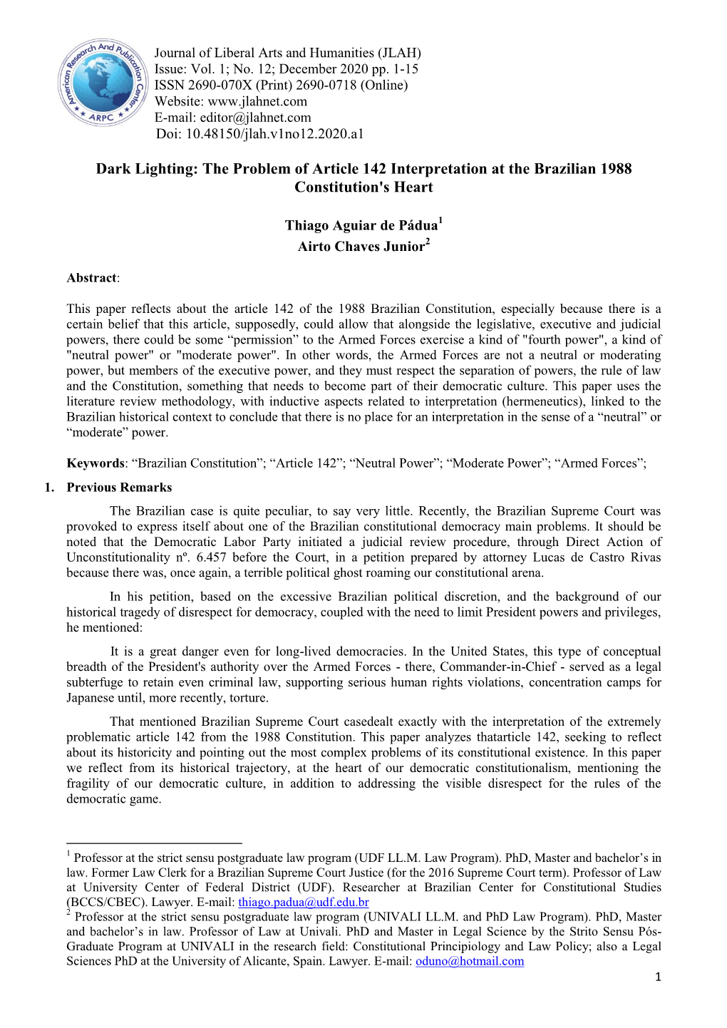 Dark Lighting: the Problem of Article 142 Interpretation at the Brazilian 1988 Constitution's Heart