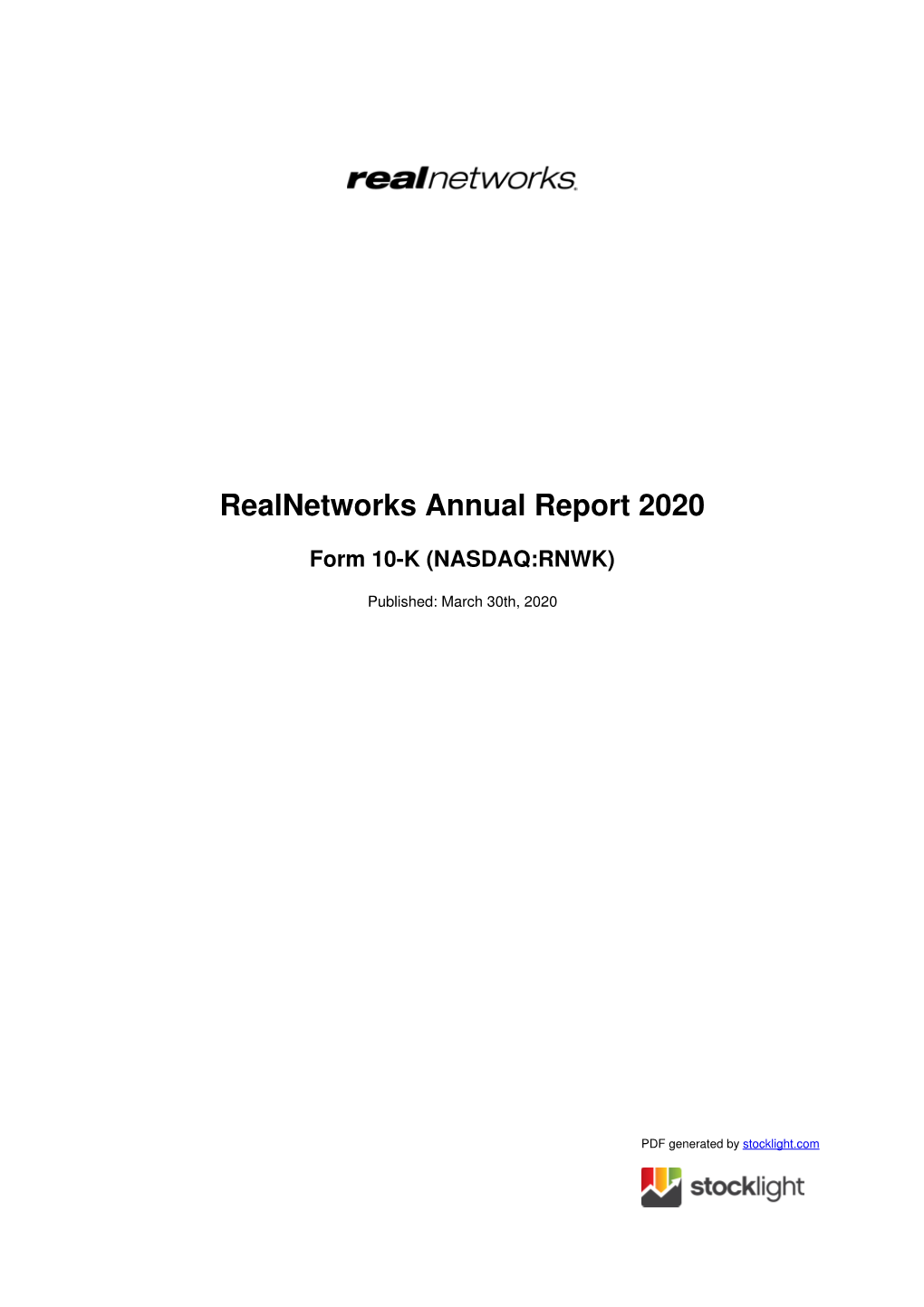 Realnetworks Annual Report 2020