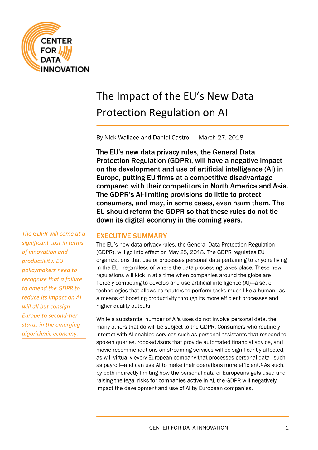 The Impact of the EU's New Data Protection Regulation on AI