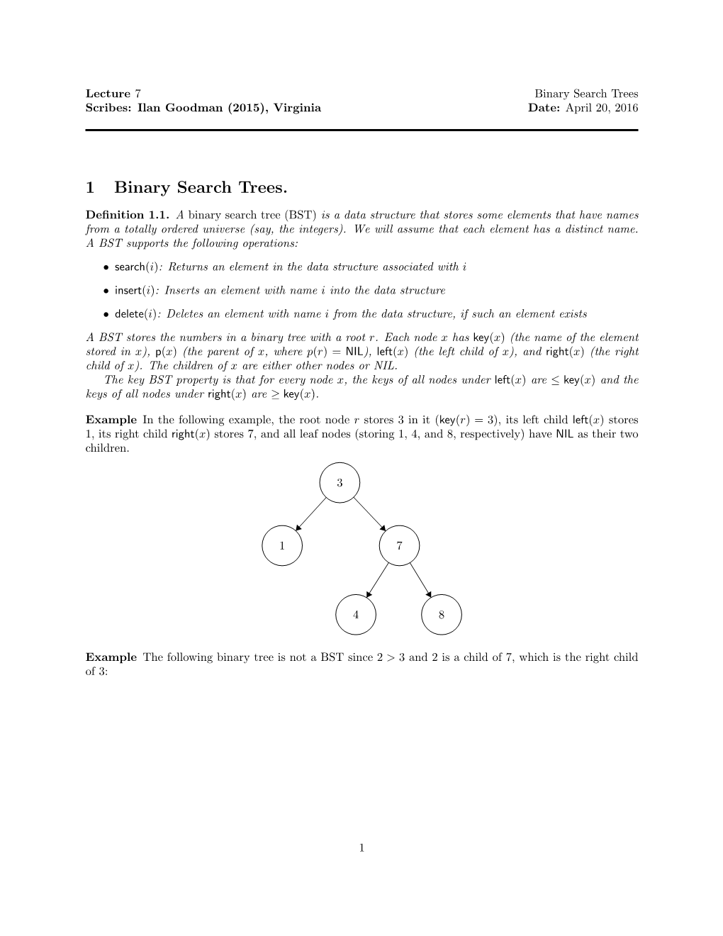 1 Binary Search Trees