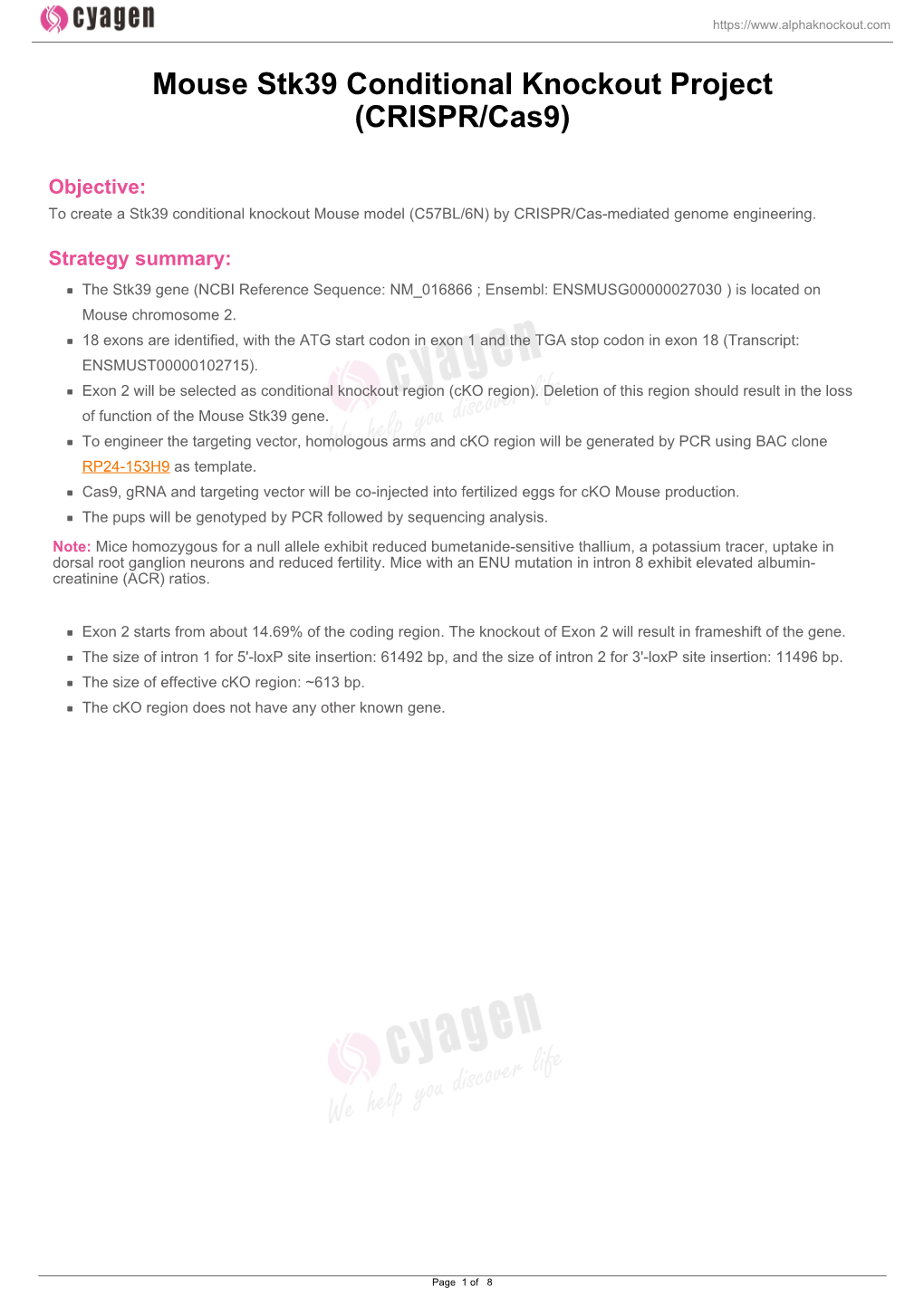 Mouse Stk39 Conditional Knockout Project (CRISPR/Cas9)