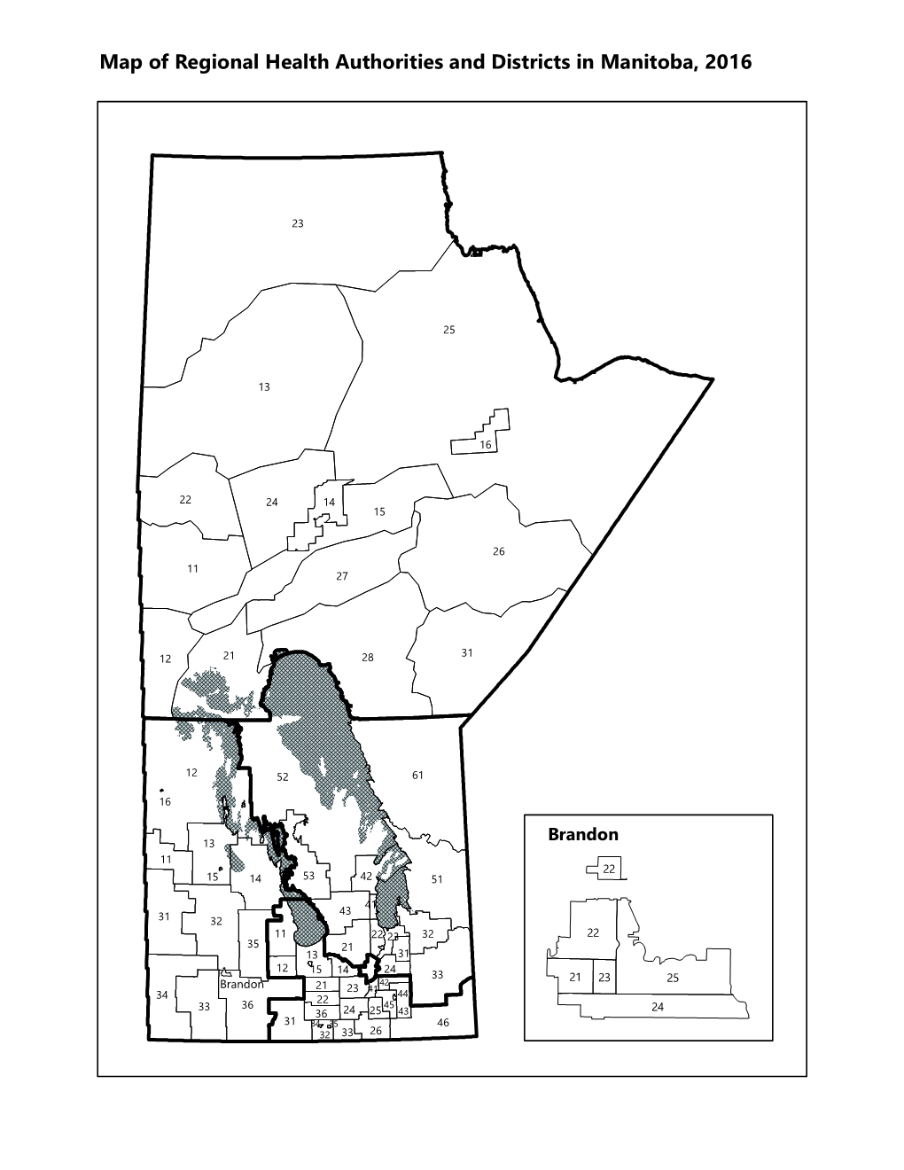 Map of Regional Health Authorities and Districts in Manitoba, 2016