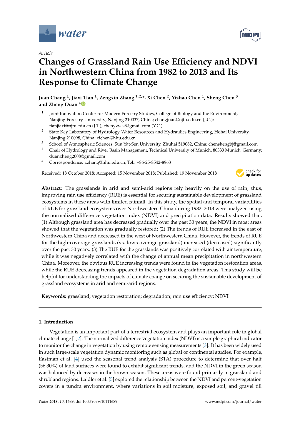 Changes of Grassland Rain Use Efficiency and NDVI In