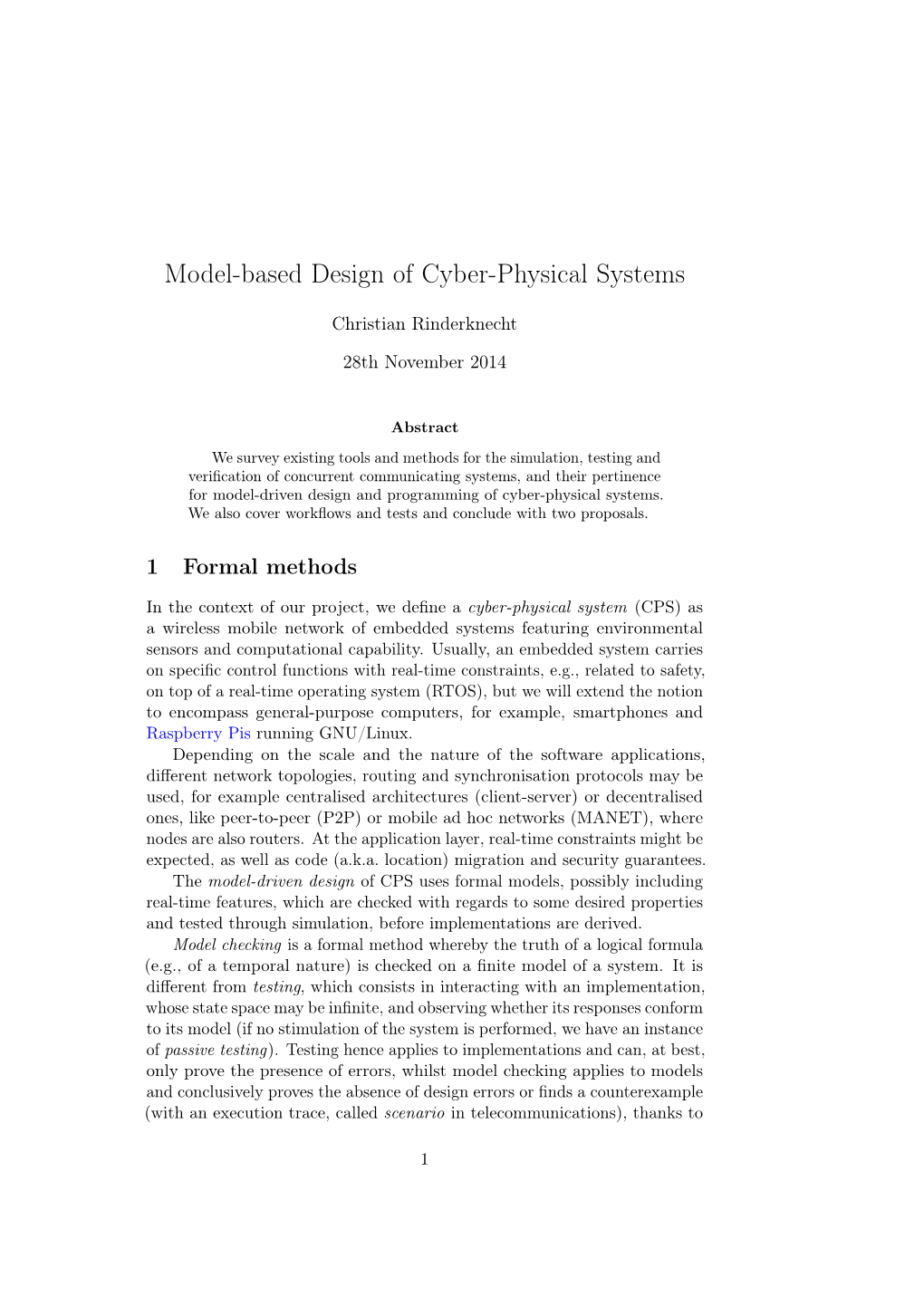 Model-Based Design of Cyber-Physical Systems