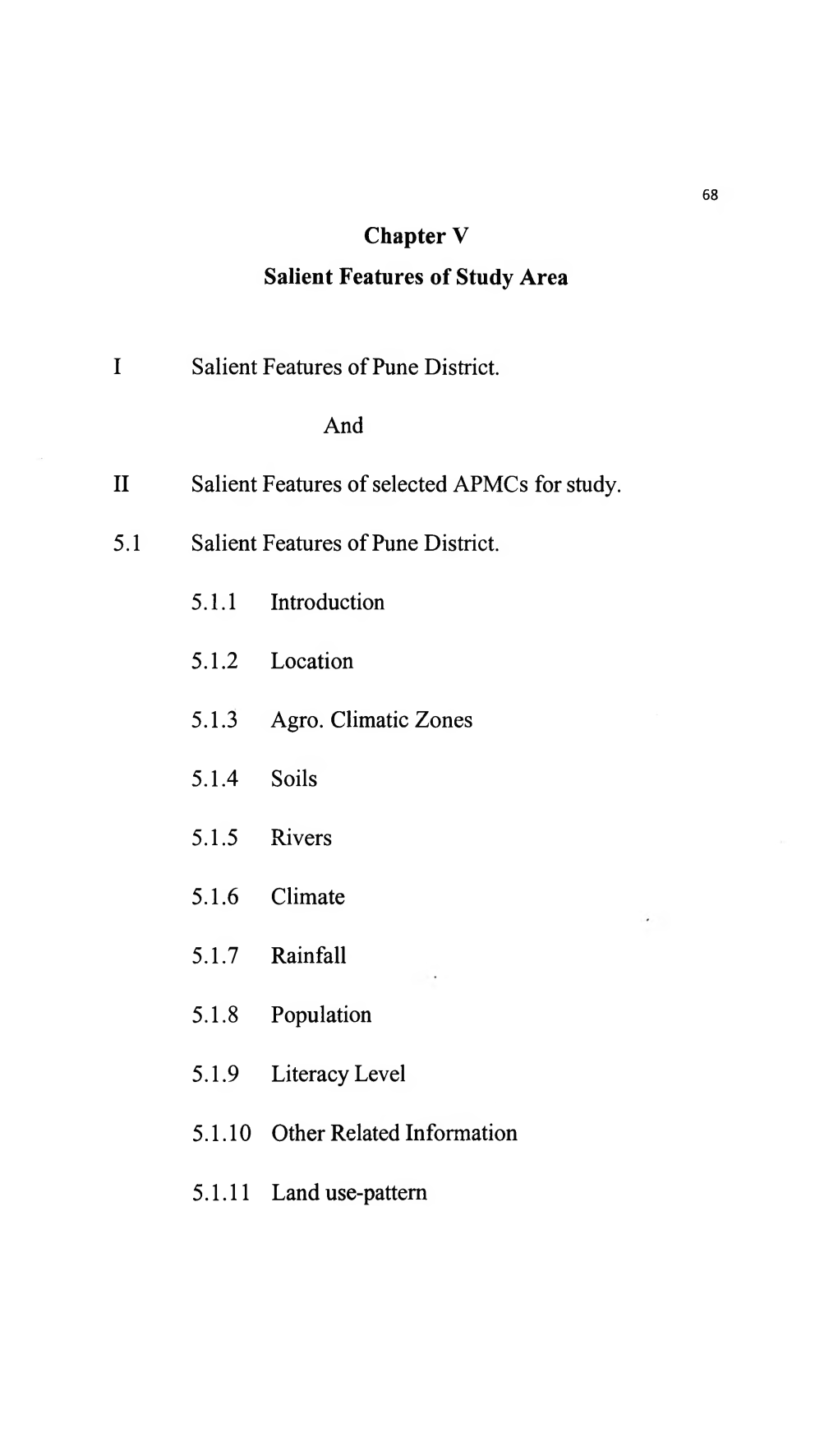 Chapter V Salient Features of Study Area I Salient Features of Pune