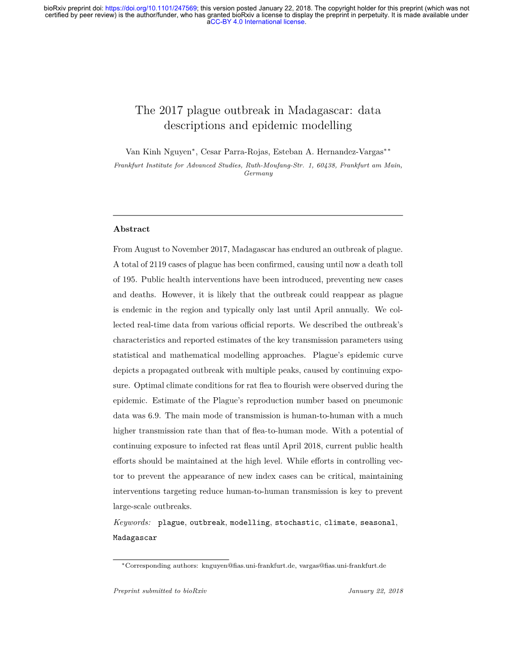 The 2017 Plague Outbreak in Madagascar: Data Descriptions and Epidemic Modelling