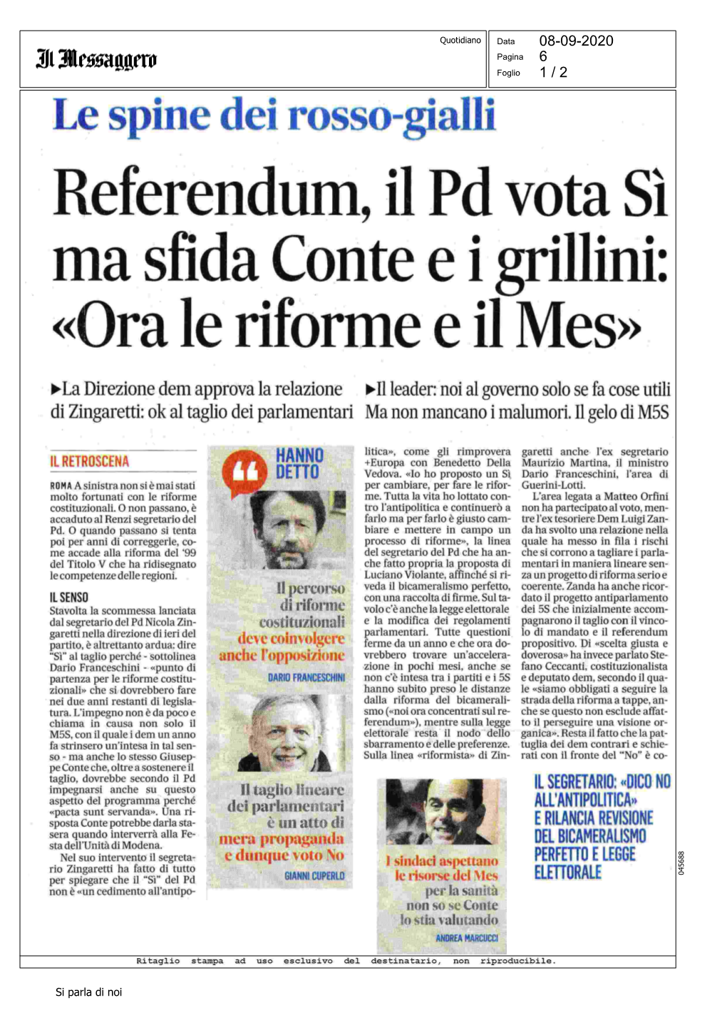 Referendum, Il Pd Vota Si Ma Sfida Conte Ei Grillini: «Ora Le