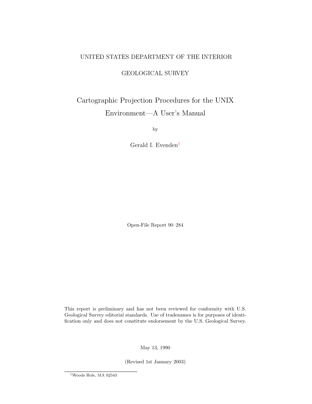 Cartographic Projection Procedures for the UNIX Environment—A User’S Manual