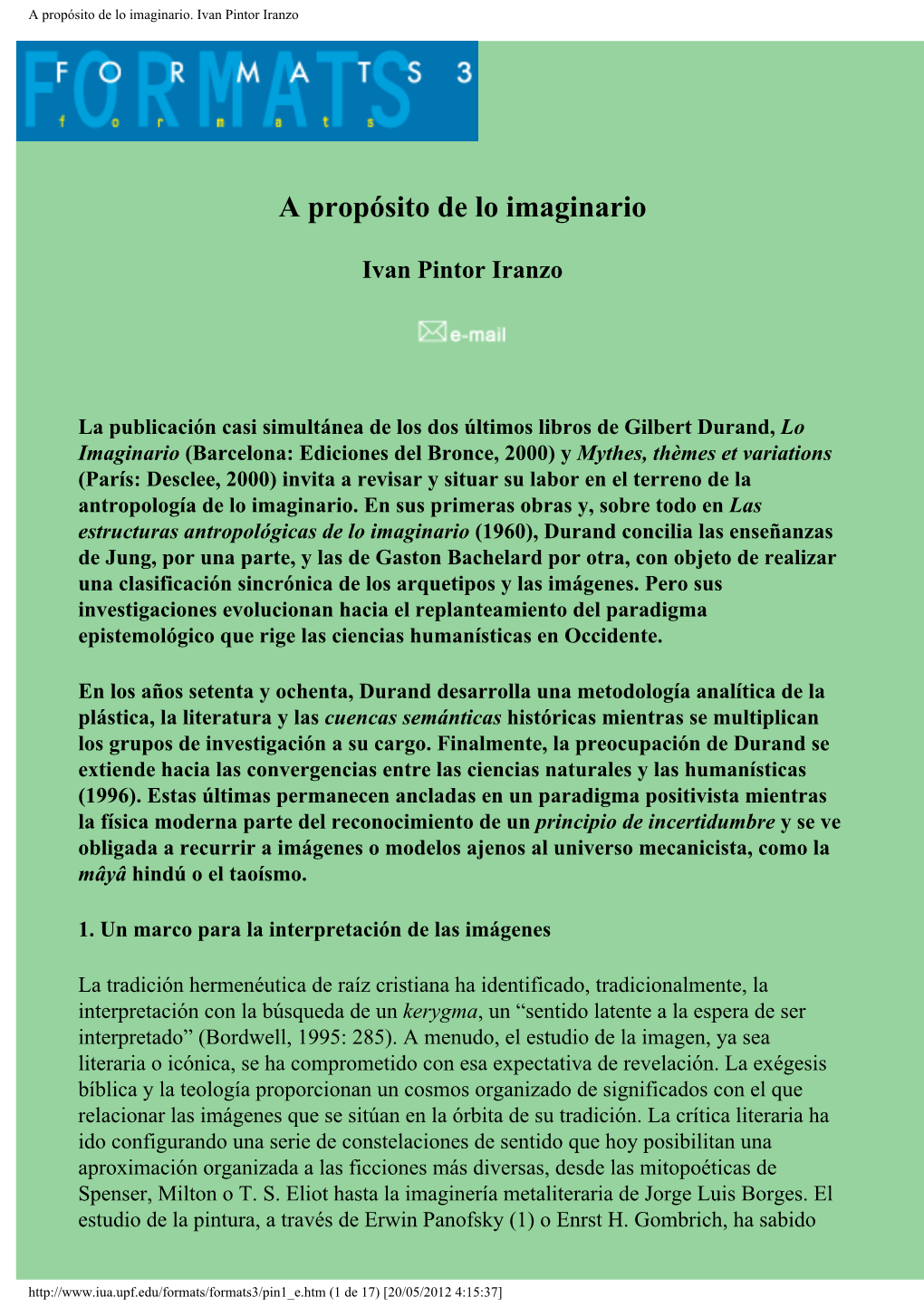 A Propósito De Lo Imaginario. Ivan Pintor Iranzo