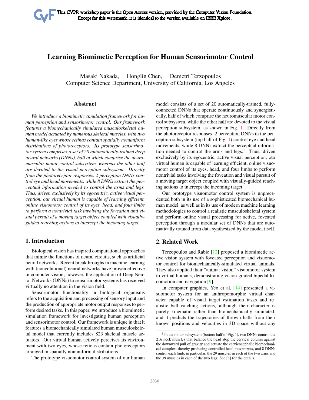 Learning Biomimetic Perception for Human Sensorimotor Control