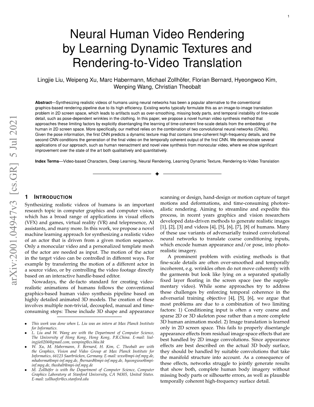 Neural Human Video Rendering by Learning Dynamic Textures and Rendering-To-Video Translation