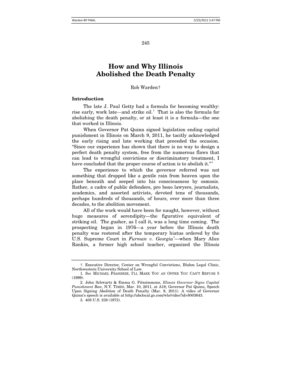 How and Why Illinois Abolished the Death Penalty