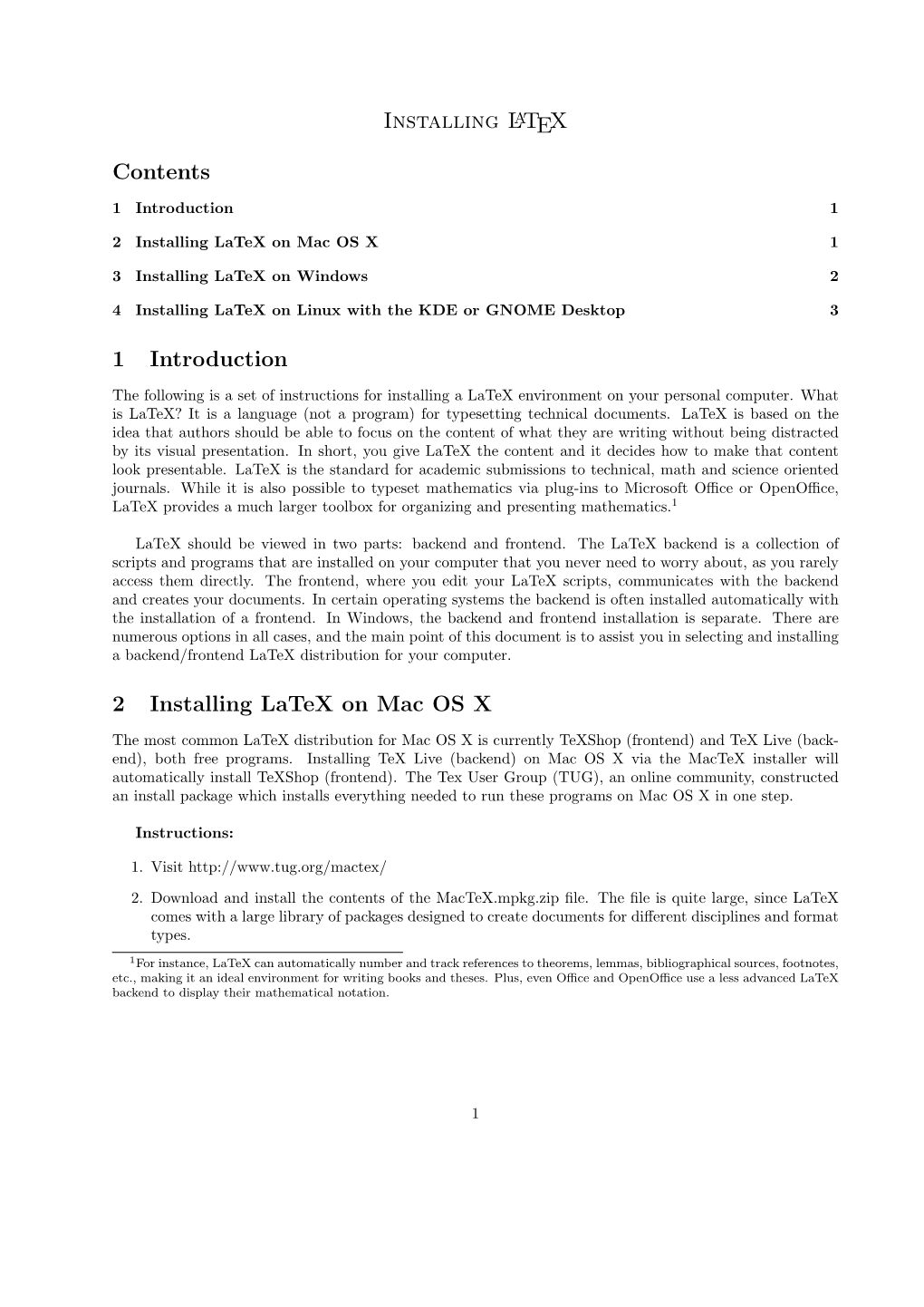 Installing LATEX Contents 1 Introduction 2 Installing Latex On