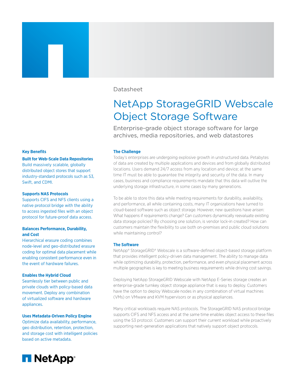 Netapp Storagegrid Webscale Object Storage Software Datasheet