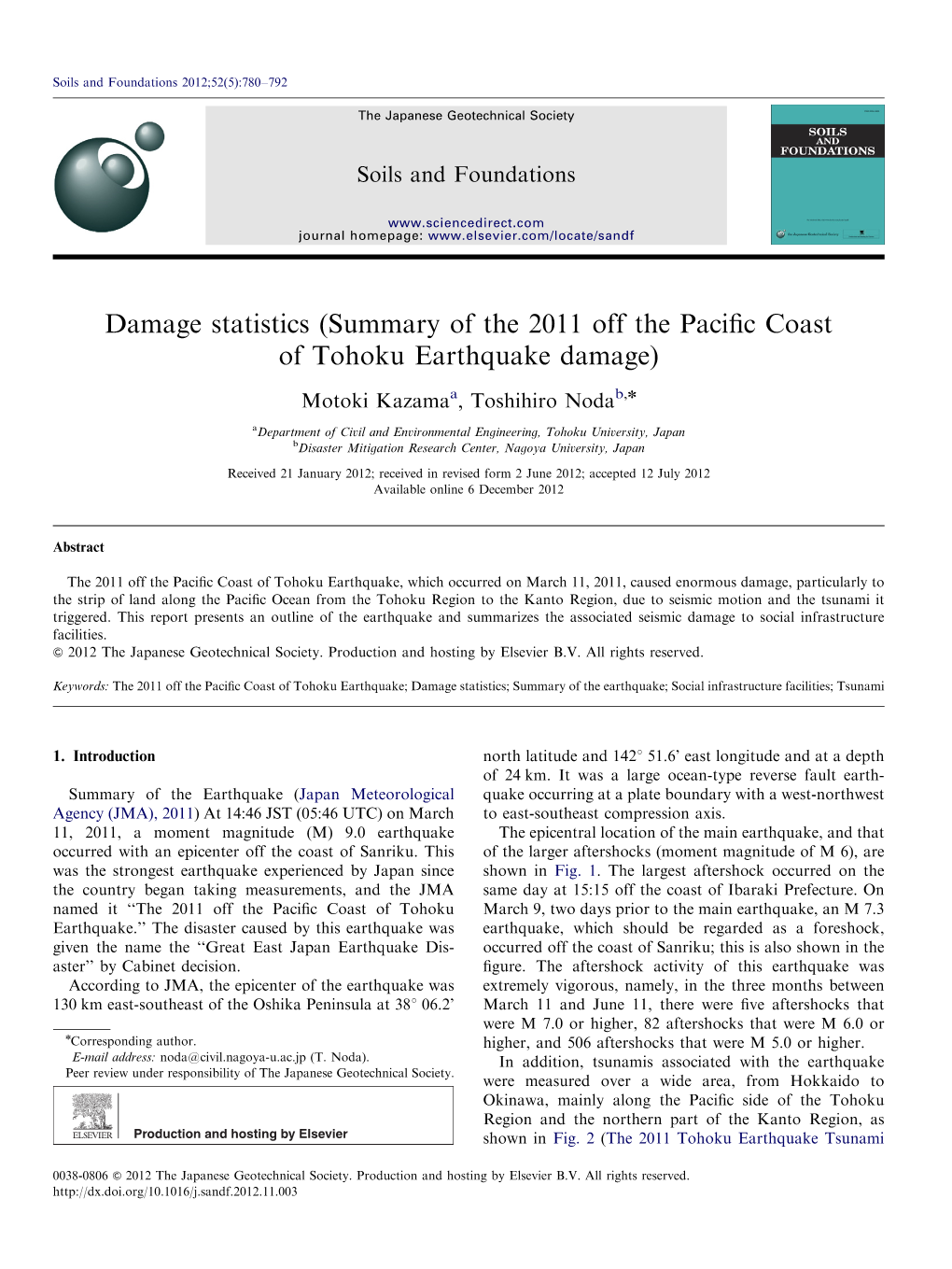 Summary of the 2011 Off the Pacific Coast of Tohoku Earthquake Damage