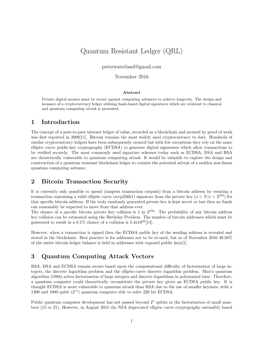 Quantum Resistant Ledger (QRL)