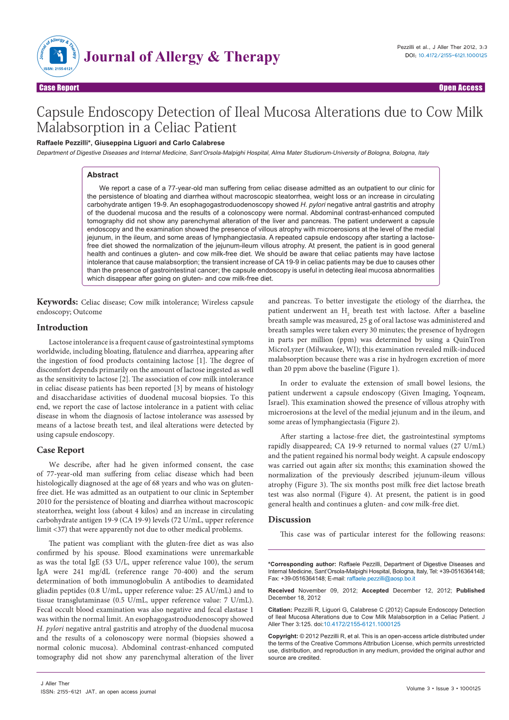 Capsule Endoscopy Detection of Ileal Mucosa Alterations Due to Cow Milk
