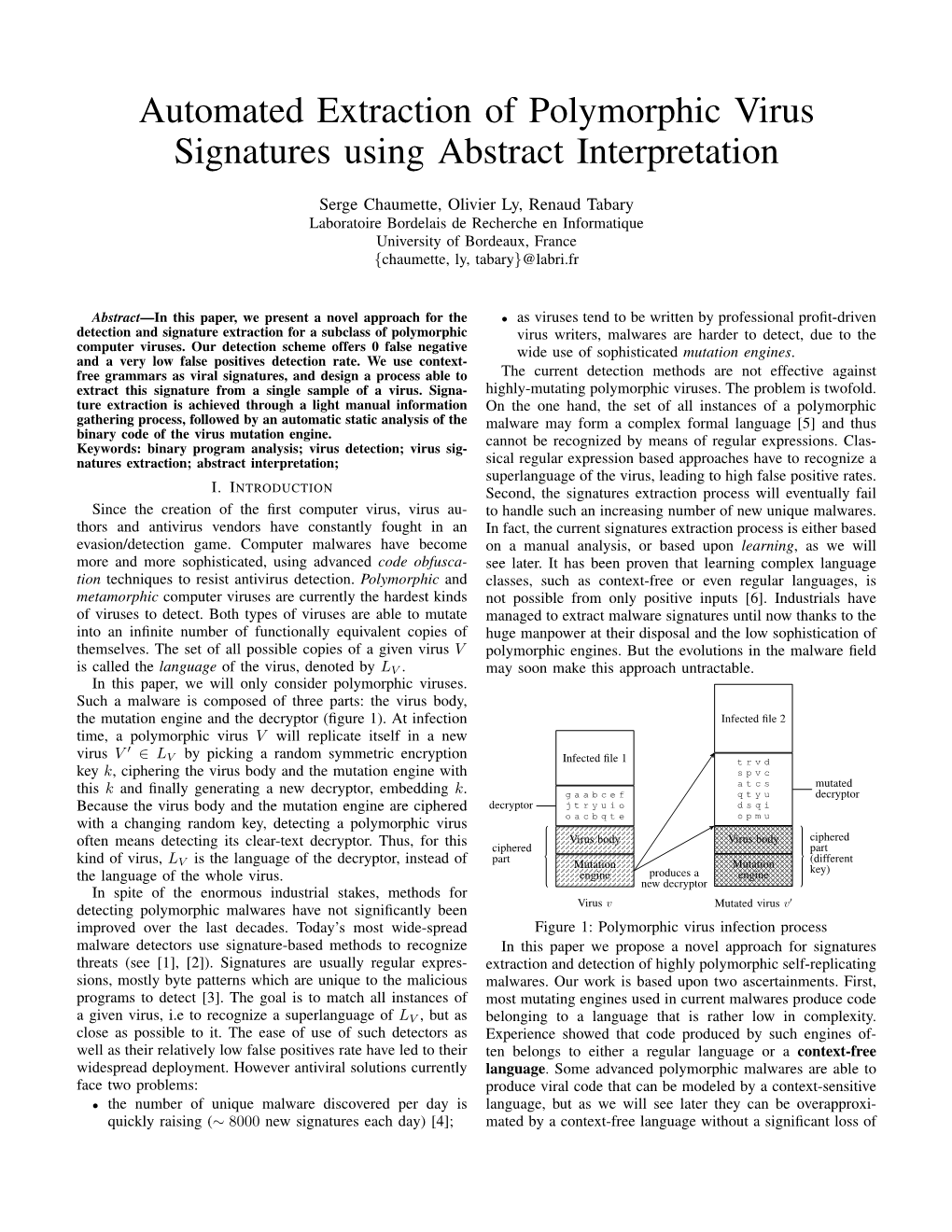 Automated Extraction of Polymorphic Virus Signatures Using Abstract Interpretation