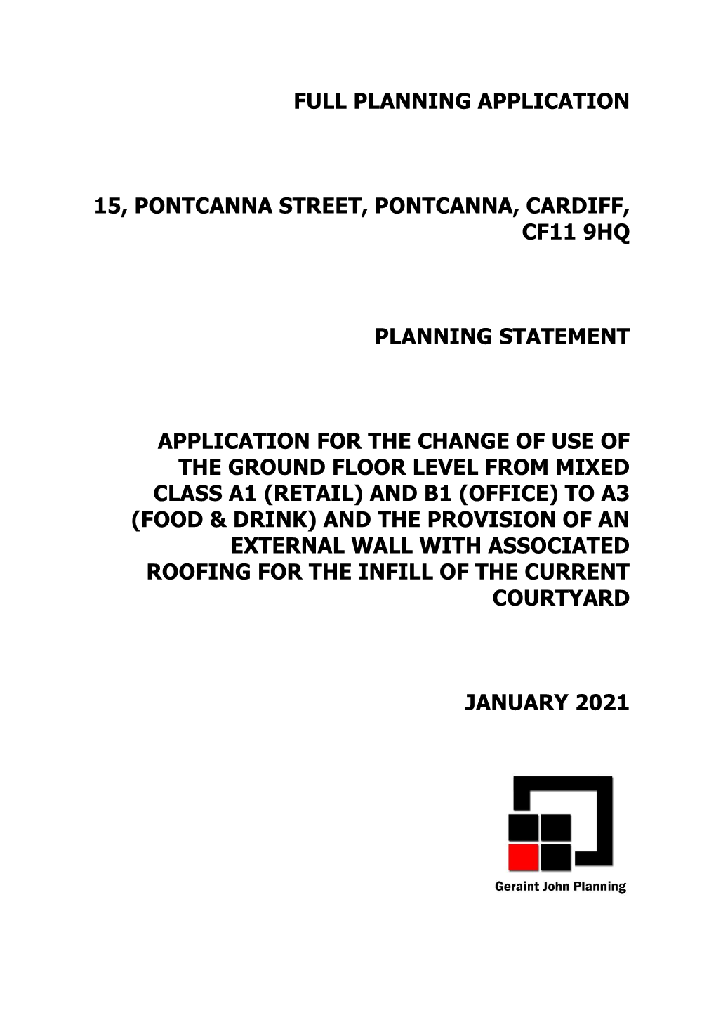 Full Planning Application 15, Pontcanna Street