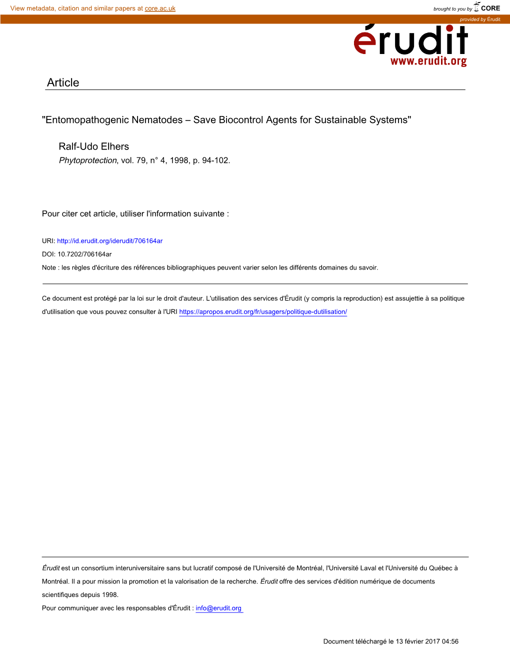 Entomopathogenic Nematodes – Save Biocontrol Agents for Sustainable Systems"