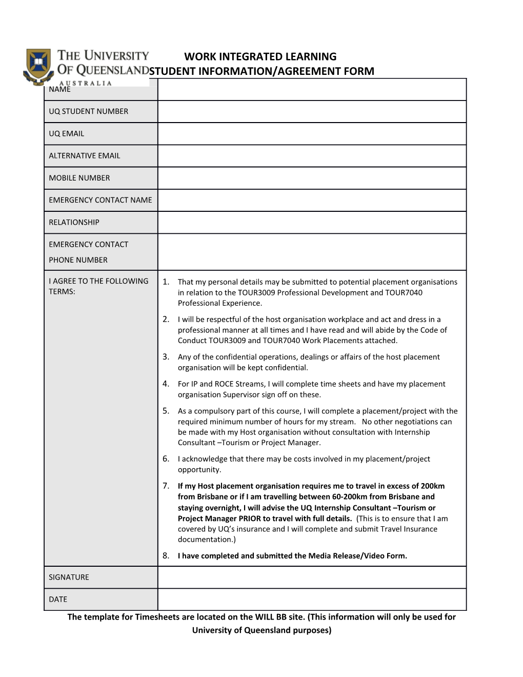 Student Information/Agreement Form