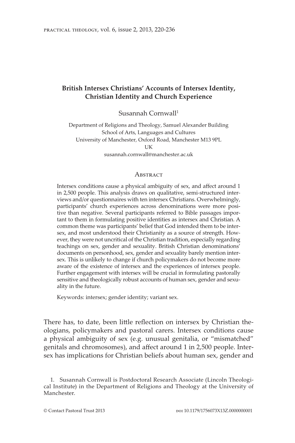 British Intersex Christians' Accounts of Intersex Identity, Christian Identity