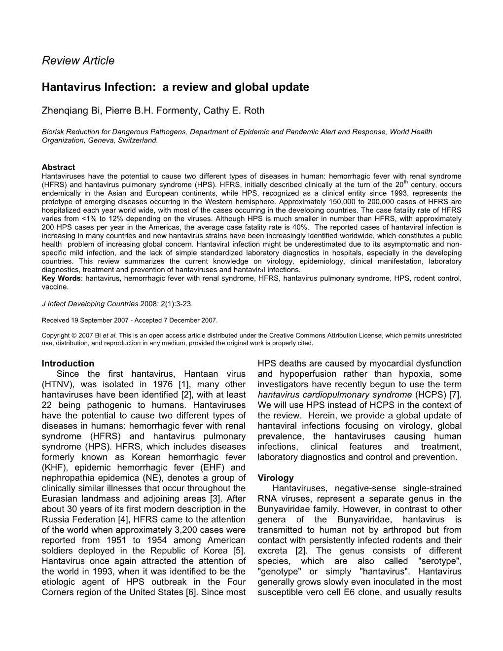 Hantavirus Infection: a Review and Global Update