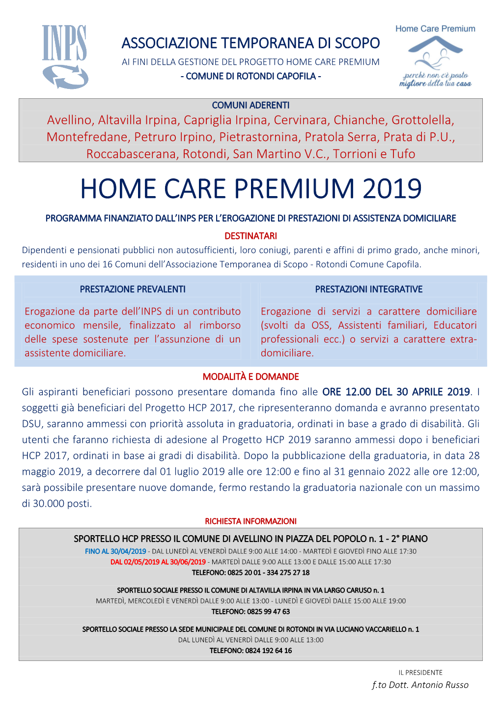 Home Care Premium 2019 Programma Finanziato Dall’Inps Per L’Erogazione Di Prestazioni Di Assistenza Domiciliare