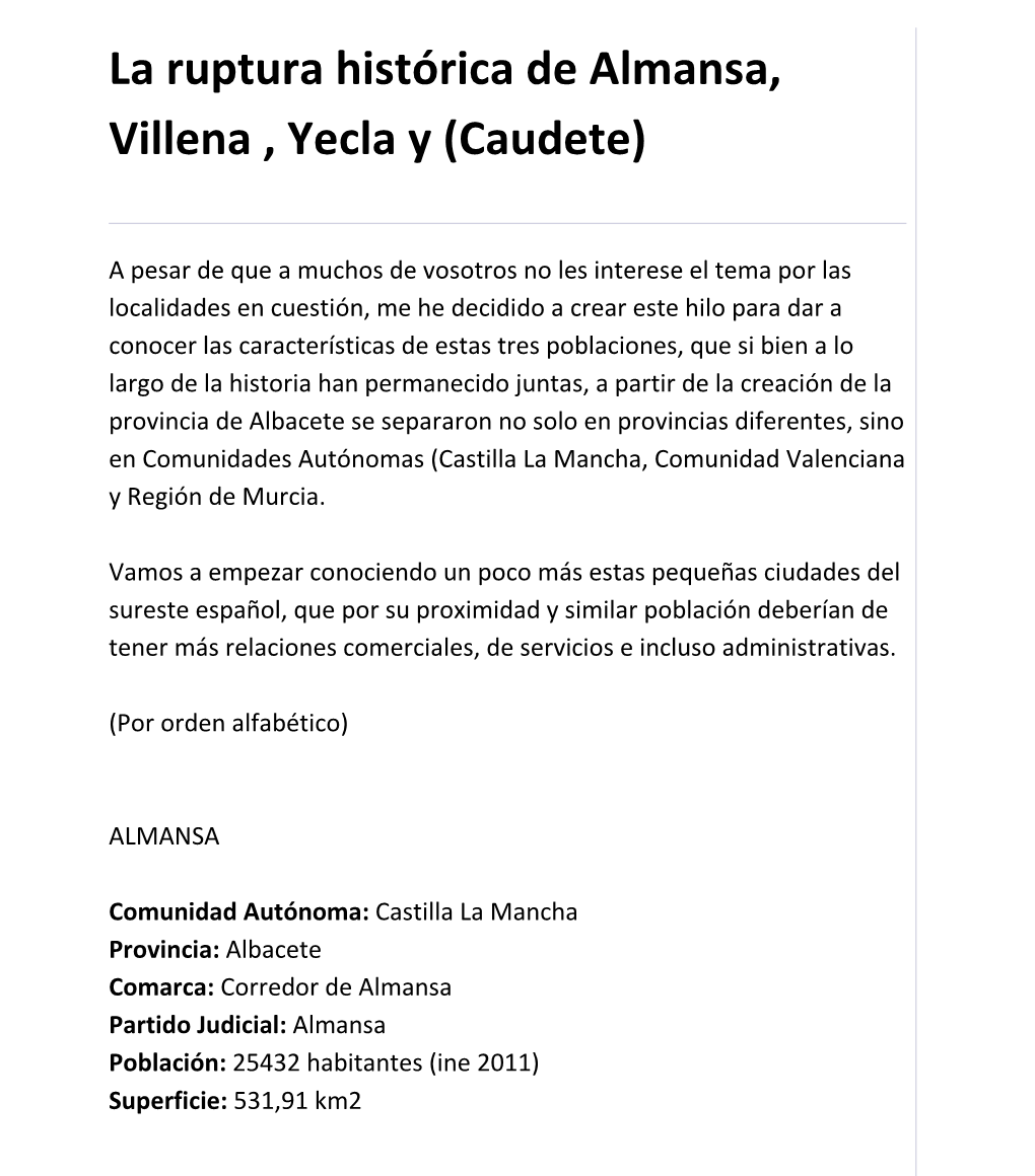 La Ruptura Histórica De Almansa, Villena , Yecla Y (Caudete)