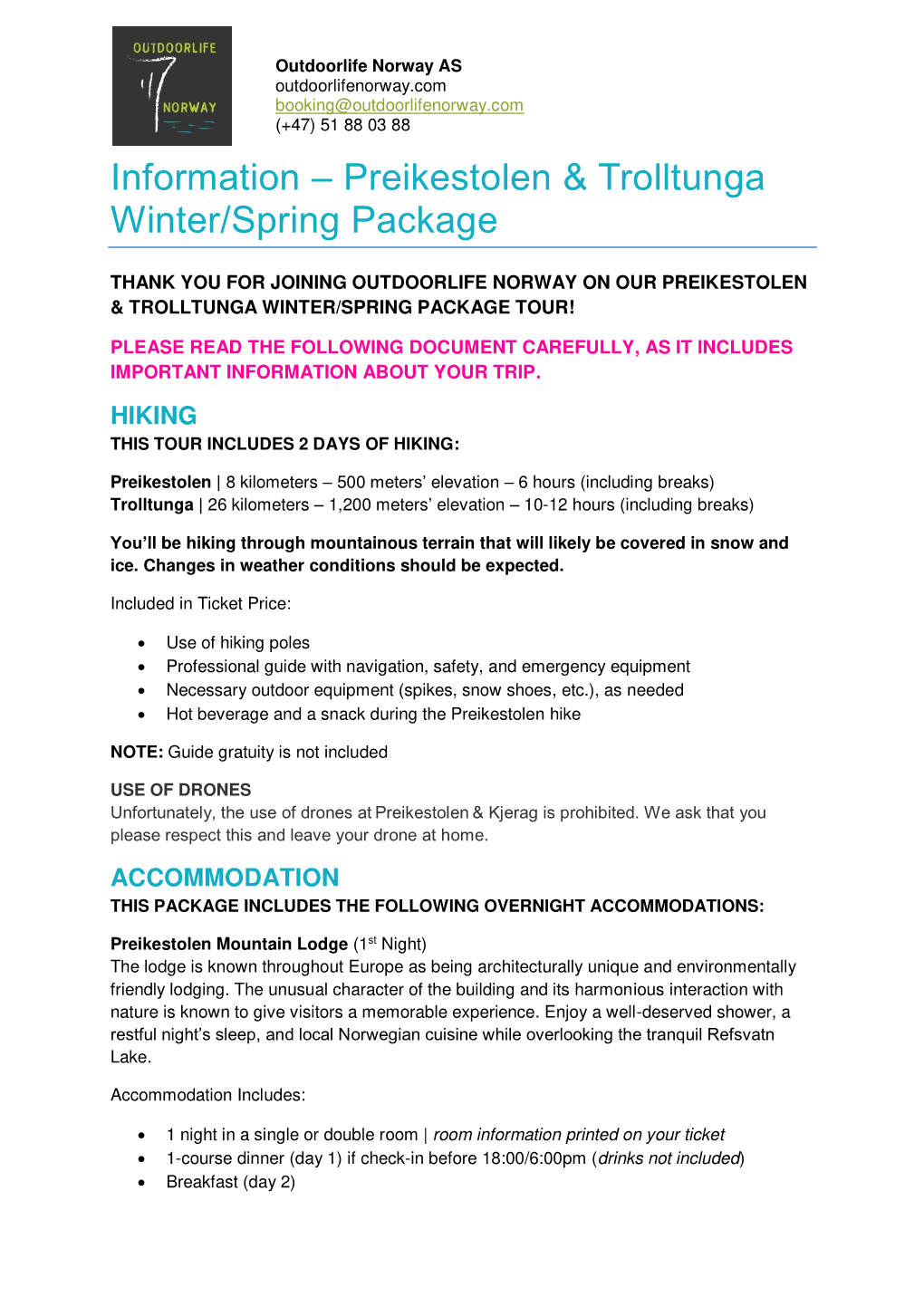 Preikestolen & Trolltunga Winter/Spring Package