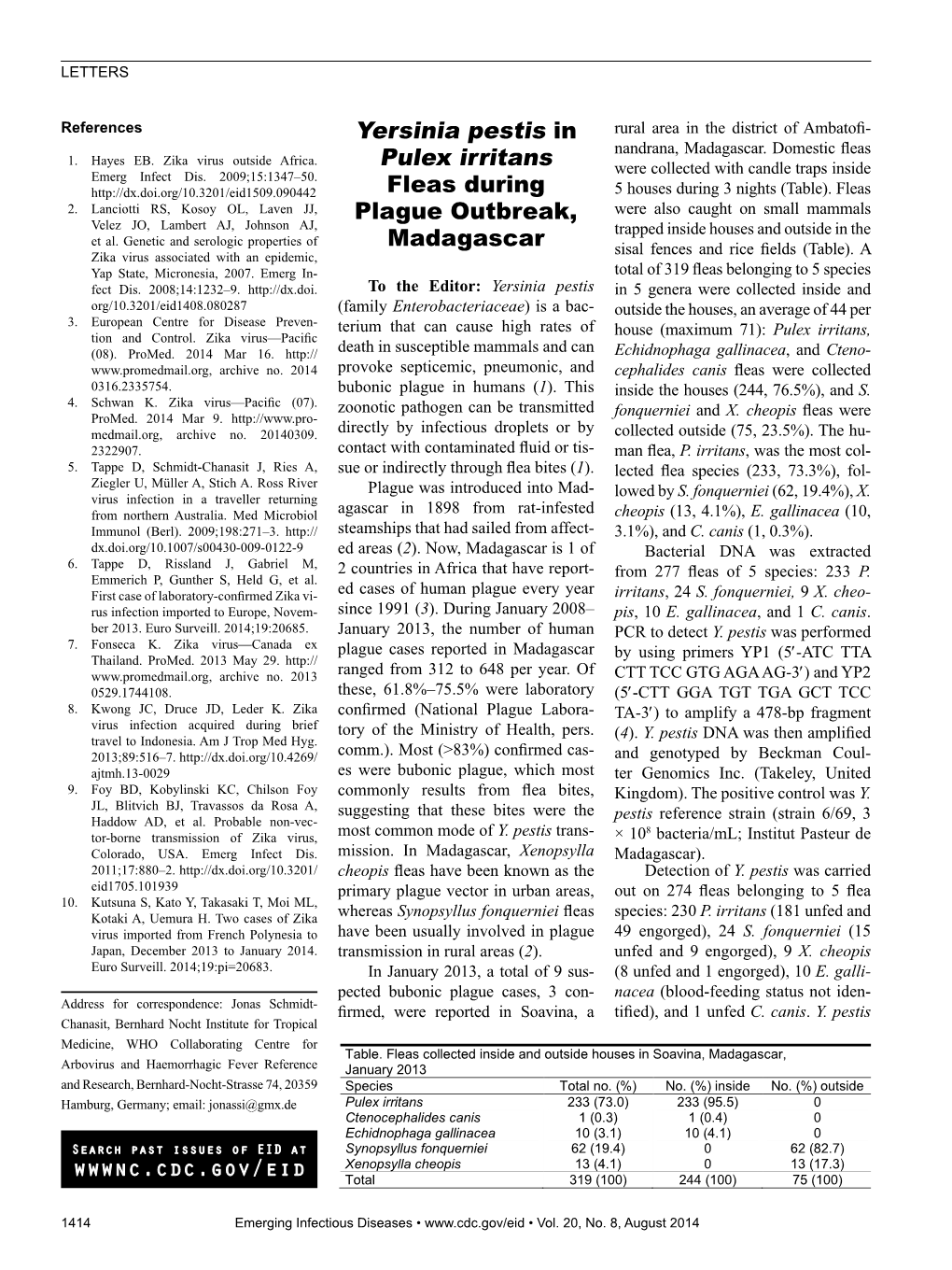 Yersinia Pestis in Pulex Irritans Fleas During Plague Outbreak, Madagascar