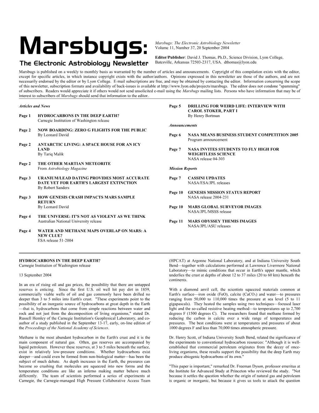 Marsbugs Vol. 11, No. 37