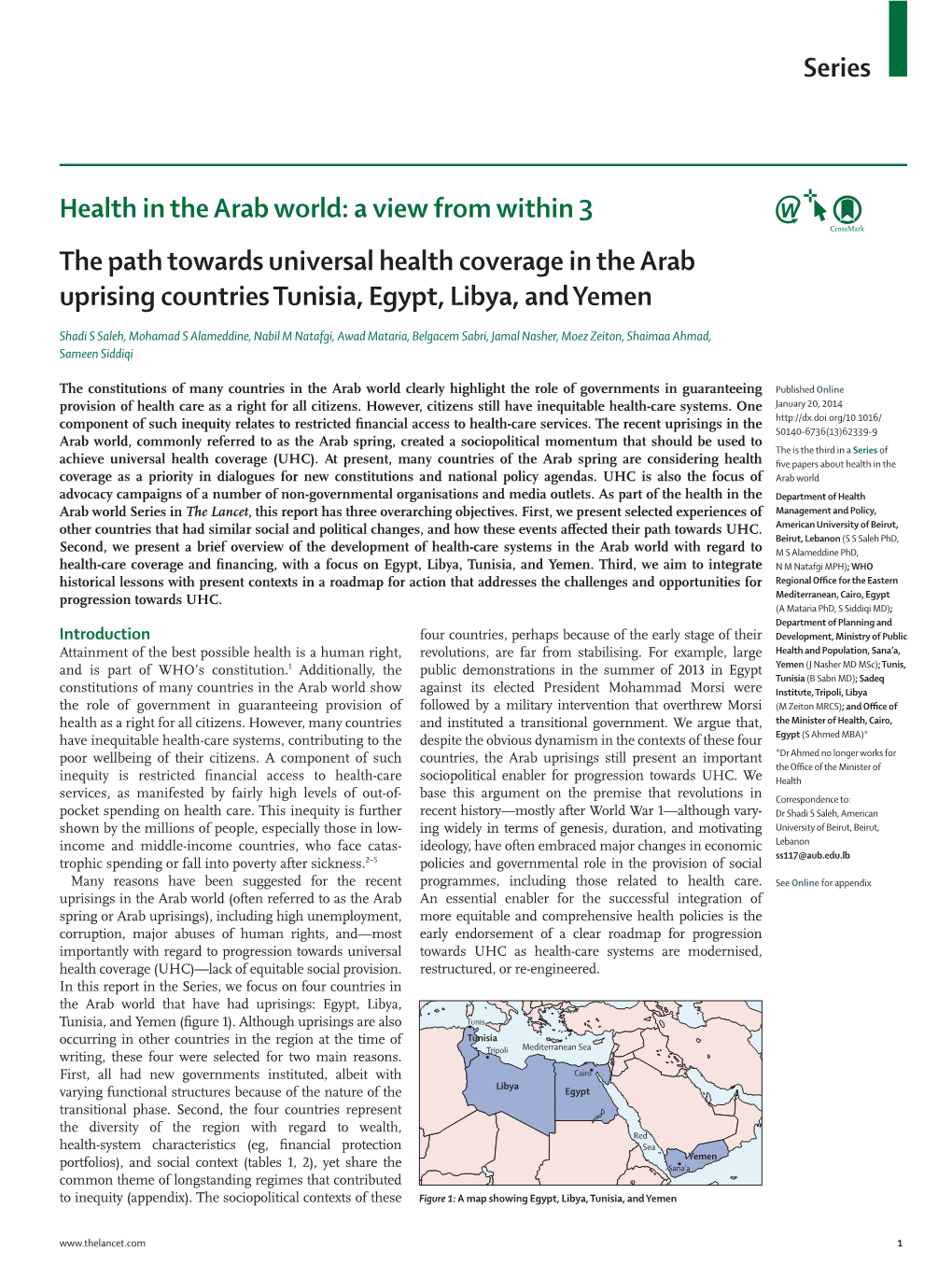 The Path Towards Universal Health Coverage in the Arab Uprising Countries Tunisia, Egypt, Libya, and Yemen