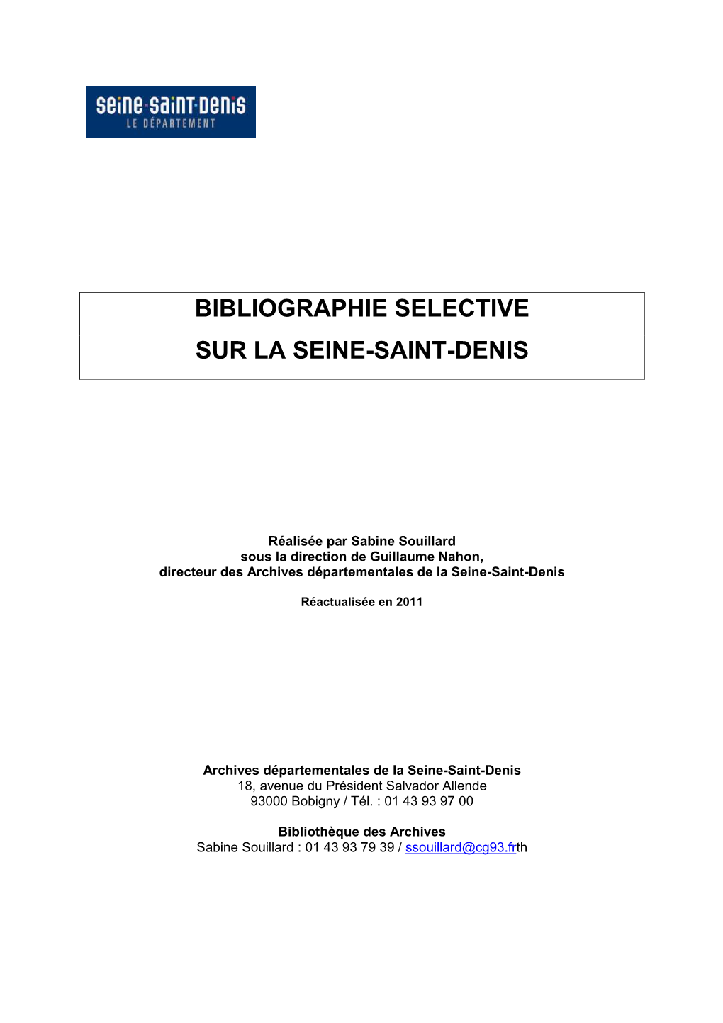 Bibliographie Sélective Sur La Seine-Saint-Denis