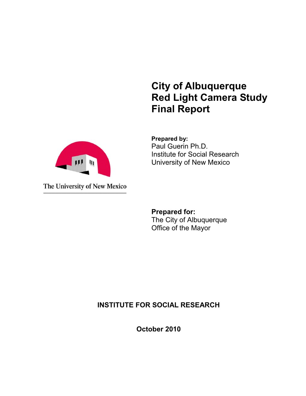 City of Albuquerque Red Light Camera Study Final Report