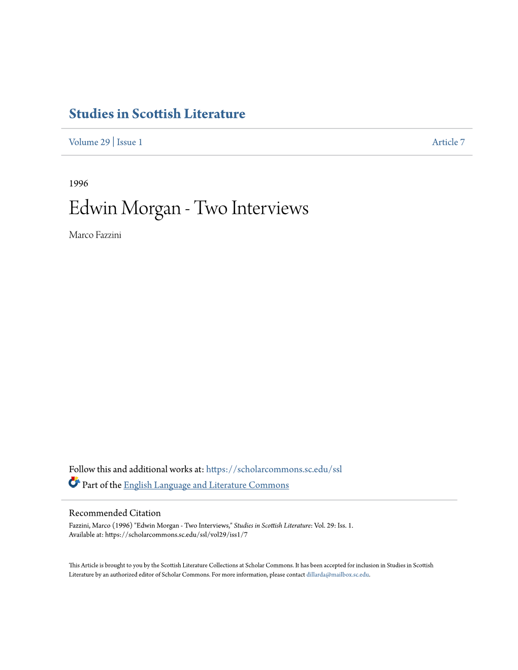 Edwin Morgan - Two Interviews Marco Fazzini