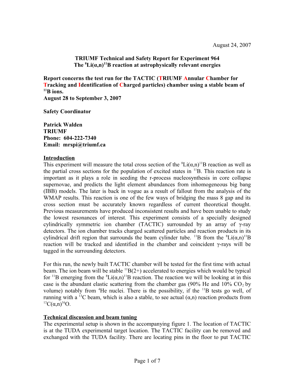 TRIUMF Safety Analysis Report for Experiment 1023, Fusion of 11Li with 70Zn